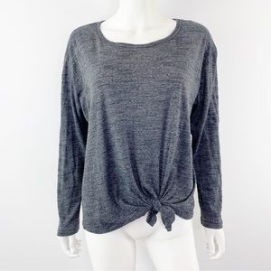 Nation LTD Black & Gray Micro Striped Long Sleeve T-Shirt Top Size L